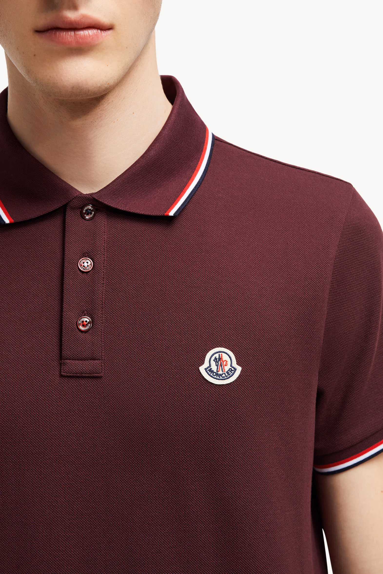 Polo de piqué de algodón con ribetes tricolor Hombre Rojo Moncler 6